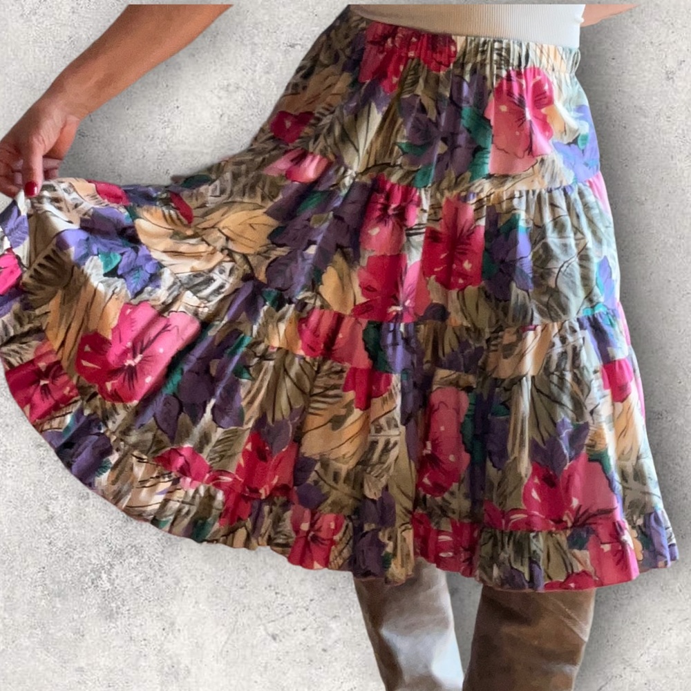 Vintage Hawaiian print handmade skirt, multi color floral print